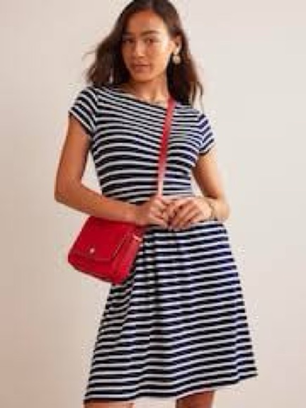 Boden Amelie Navy and Ivory Striped Jersey Dress with pockets - Size 14L